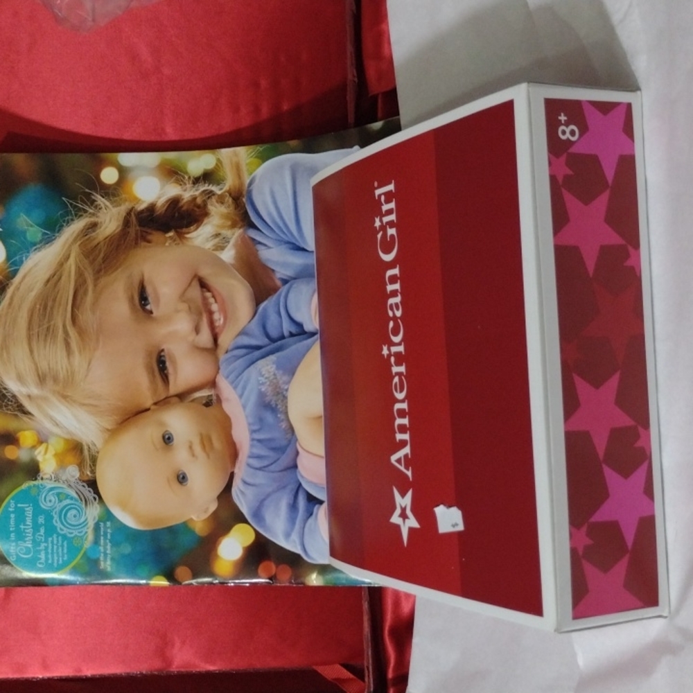 AMERICAN Girl Doll Fancy Velvet Mint Green Pink Bows Fur Cuffs Collar Bottom NWT - Picture 3 of 10